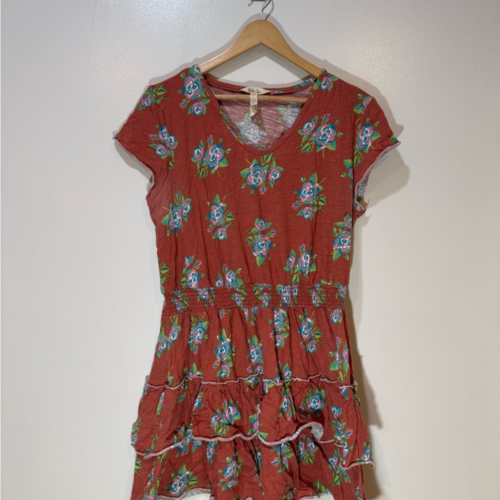 Matilda Jane Rust Floral Ruffle Dress with Teal Accents